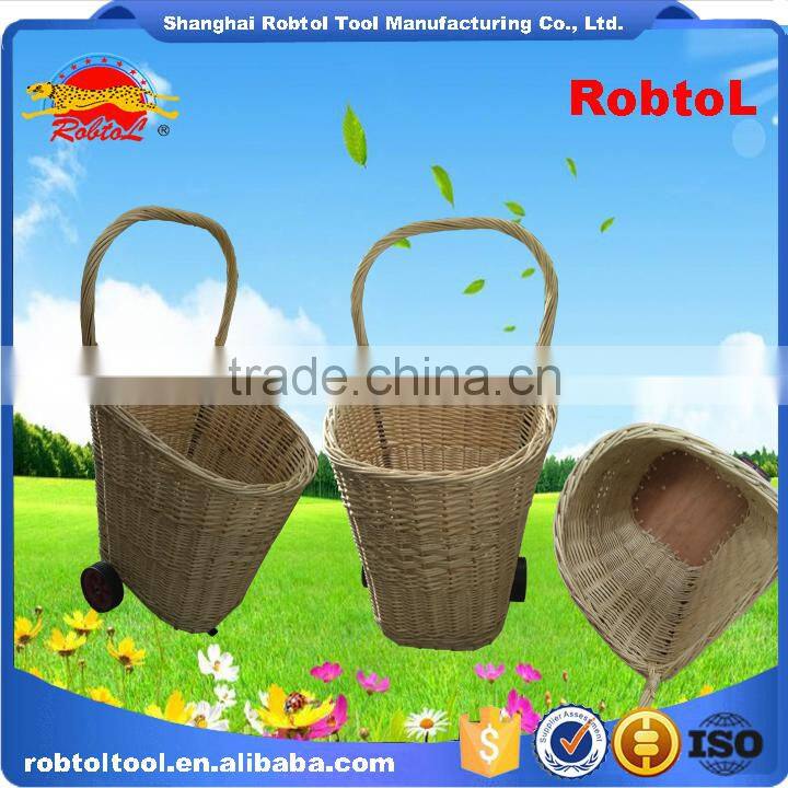 Unique vintage willow weaved woven wicker shopping trolley wheels basket cart