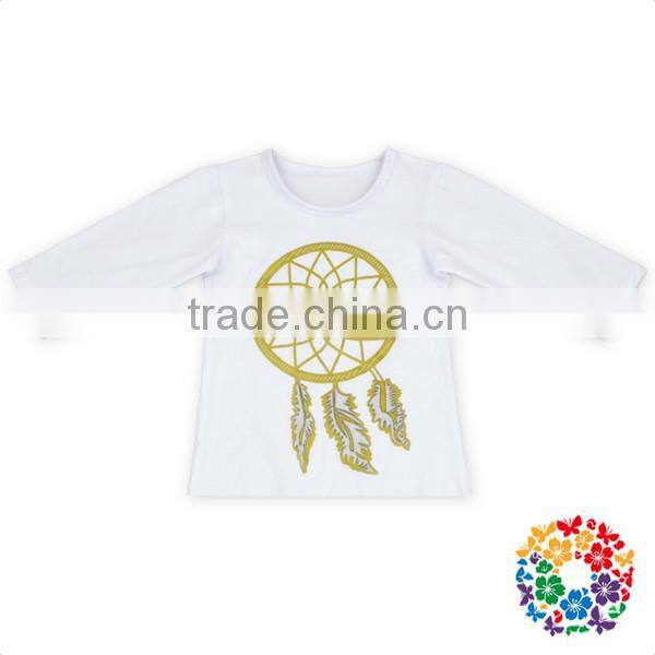 2016 Latest Fancy Tops Girls Plain Black Cotton Top With Feather 0-6 Years Old Girls Long Sleeve Tops