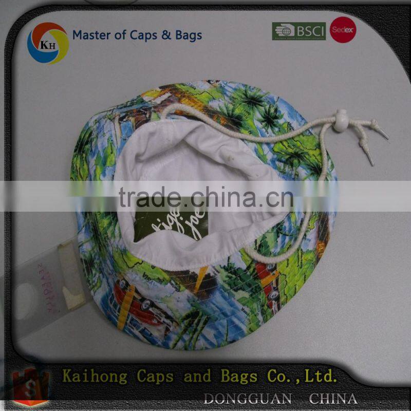 fashion bucket hat with heat transfer printed and string