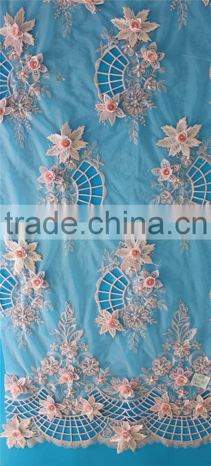 Factory price 3d flower lace fabric embroidery on mesh lace style