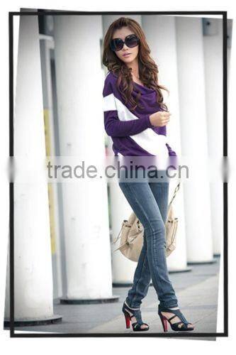 New Women's Loose Casual Blouse T Shirt Tee Striped Batwing long Sleeve Tops