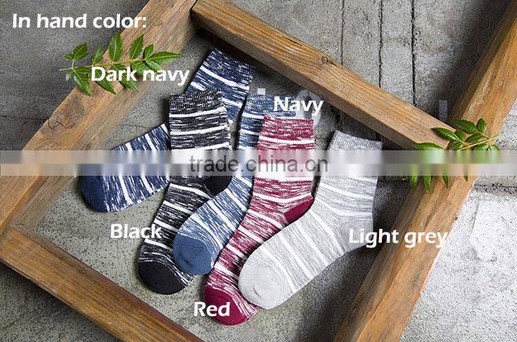 Japanese style Autumn Winter melange color striped pattern cotton socks men