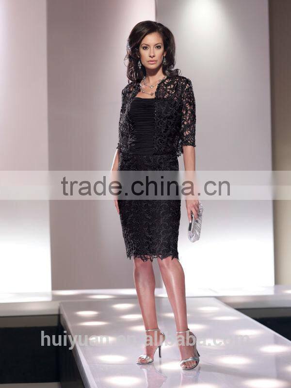 formal woman lace knee length black long sleeve evening dress