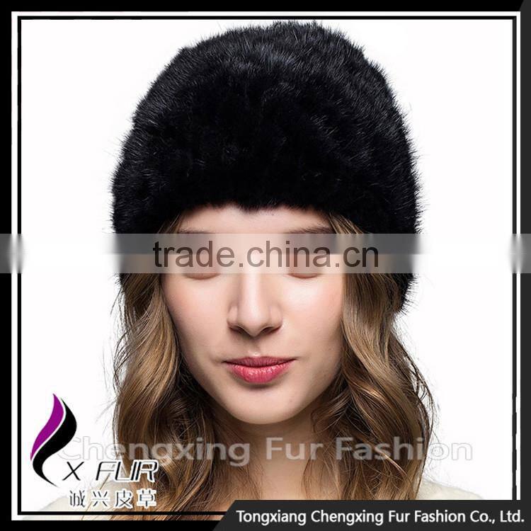CX-C-53H Elastic Fashion Deisng Knit Beanies Hat Mink Fur Hat