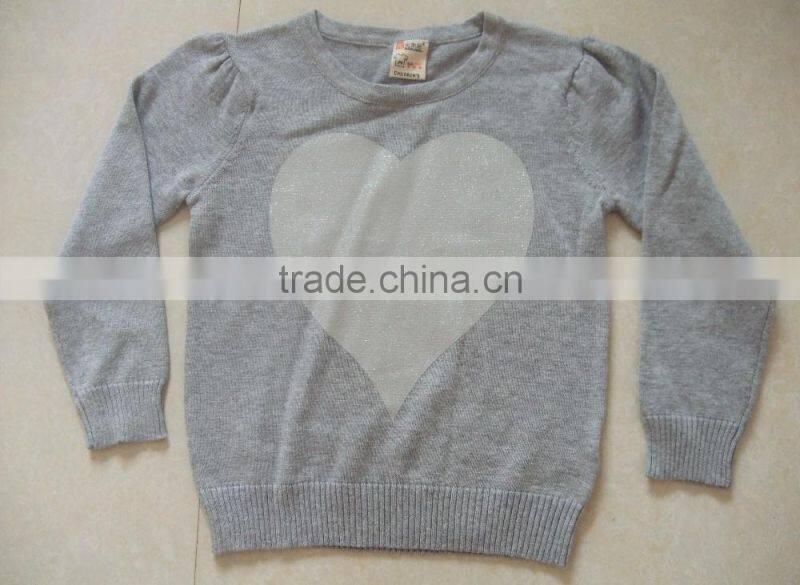 Knitted kids pullover sweater,love printed girls sweater design(BKNK5363)