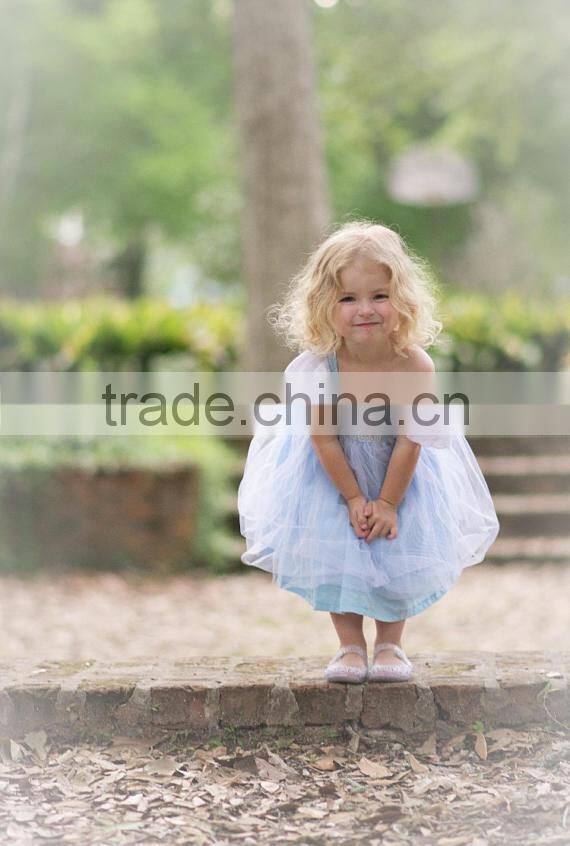 New arrival baby Clothes wholesale Hot sale cotton cheap 2017 blue Children's Boutique fashion girls short frocks dress