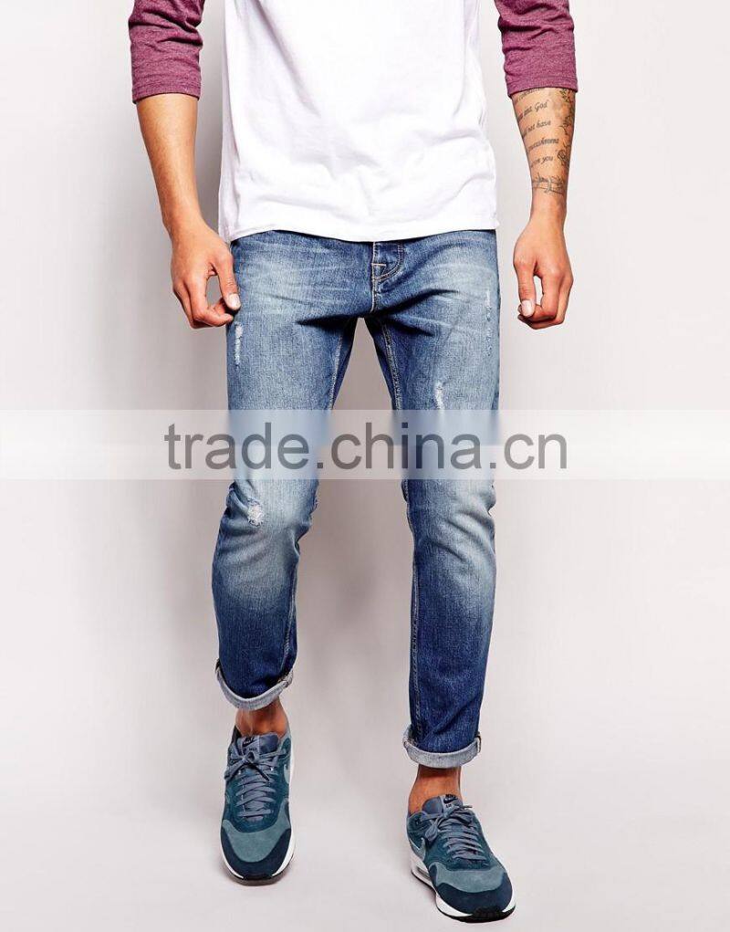 Custom high quality mens ripped jeans