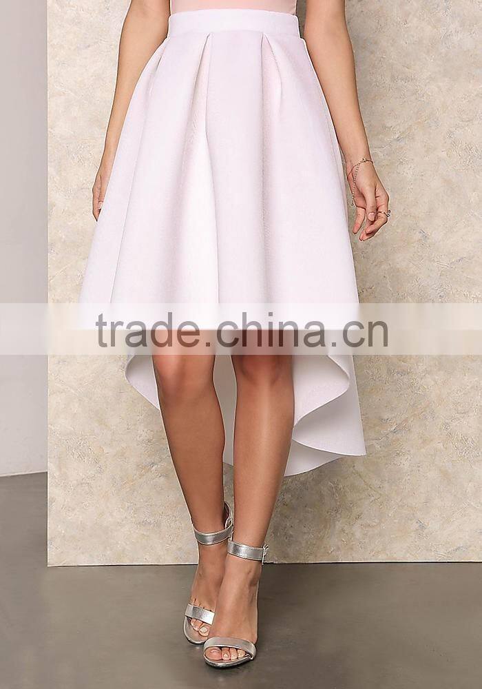 2016 Customized Women White Box HI LO Skirt Ruffles Pleat High Waist Women Fashion Custom Skirts