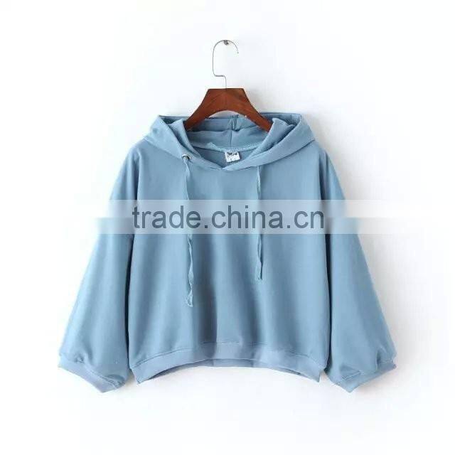 2016 wholesale womens hoodies plain pullover with adjustable drawstring
