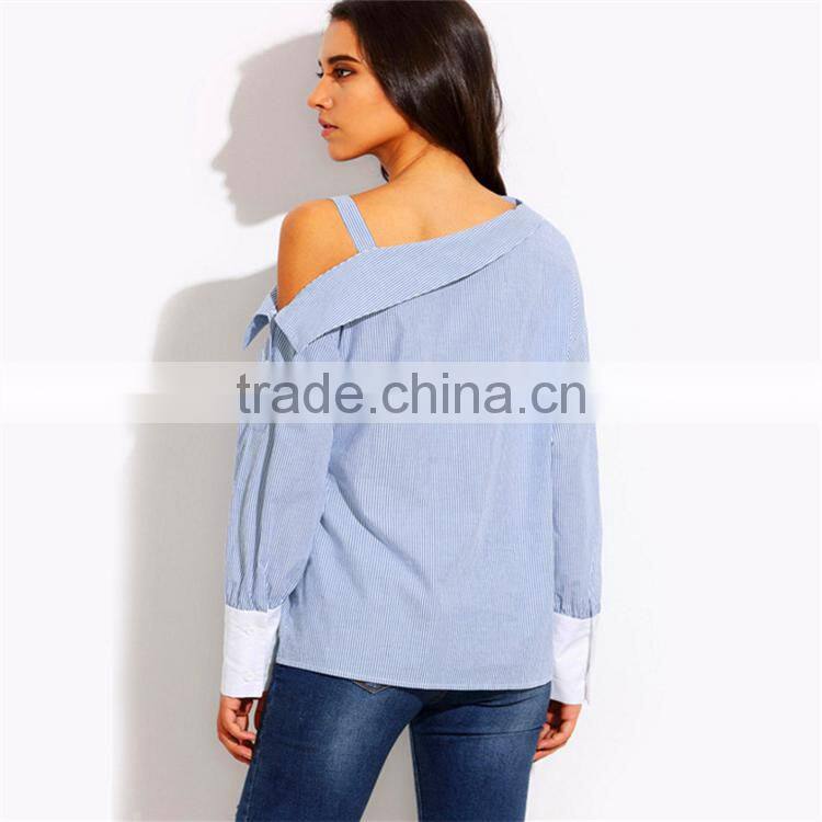 latest slash neck light blue fashion shirt pretty girl