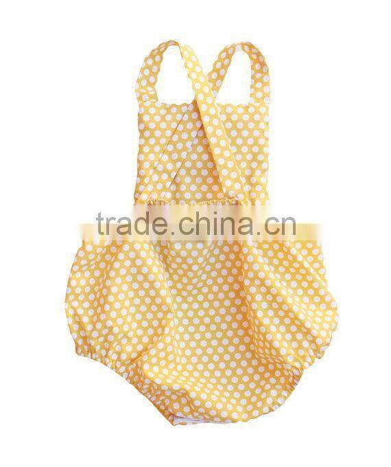 Wholesale Baby Clothing Yellow Polka Dot Kid's Romper With Pom Pom Trim Girls Boho Bubble