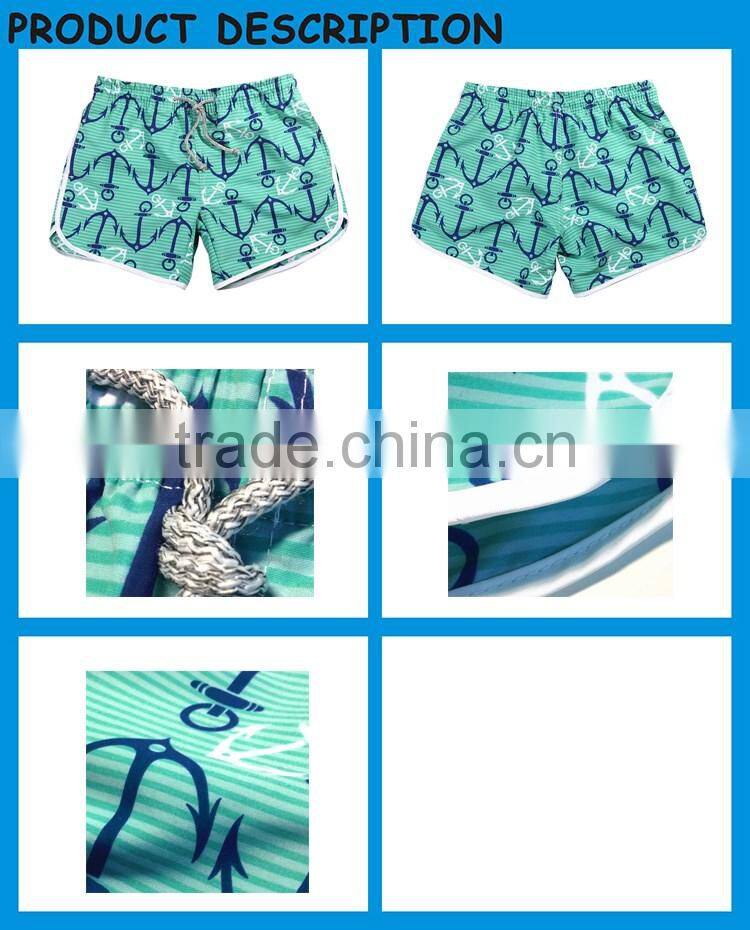 Blue Anchor Pattern Print Women in Stock Sports Wear Female Beach Shorts