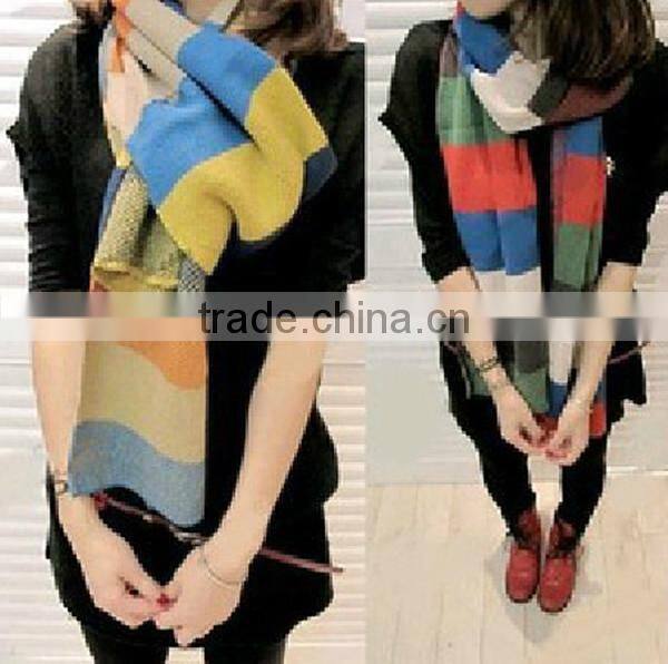 High quality colorful stripe long 180cn wool women autumn and winter wear rainbow knit scarf fashion