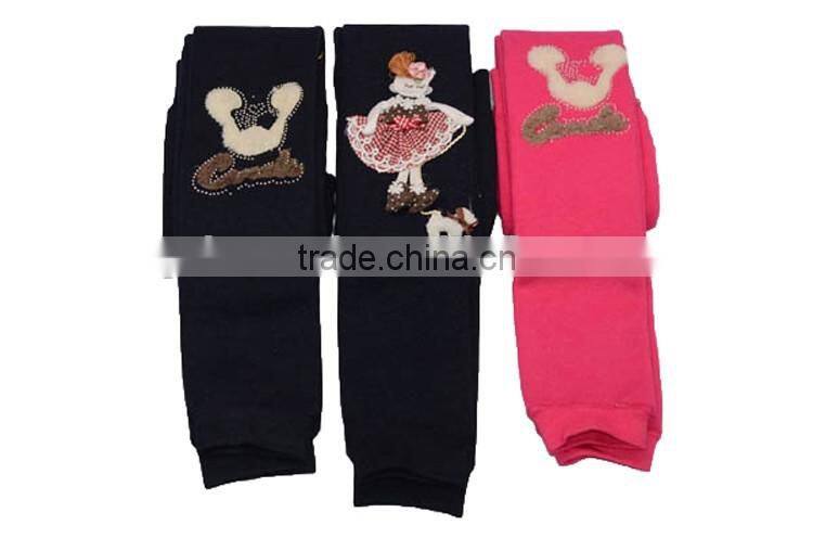 Plain dyed soft fleece inside embroidered kids pantyhose