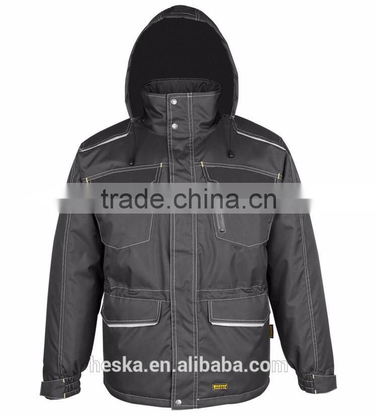 Winter blue workwear mens padded working parka jacket with oxford EN343