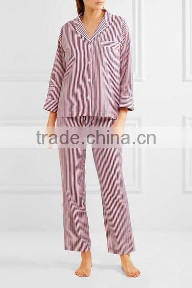 Custom 2017 striped cotton pajama set wholesale women nightwear sleepwear ladies nightwear pajama sets