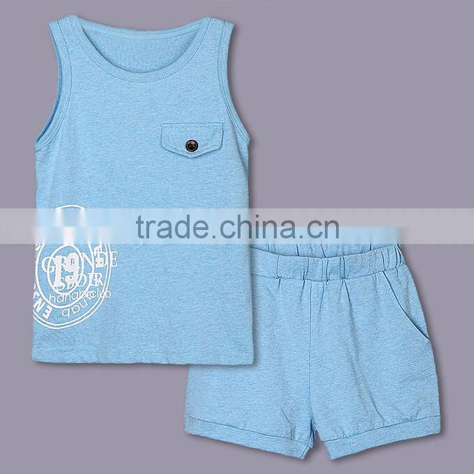 New 2016Kids Baby Boy Fashion Clothing Sets Blue Cotton Printed Vest And Shorts Children Clothing CS40224-22