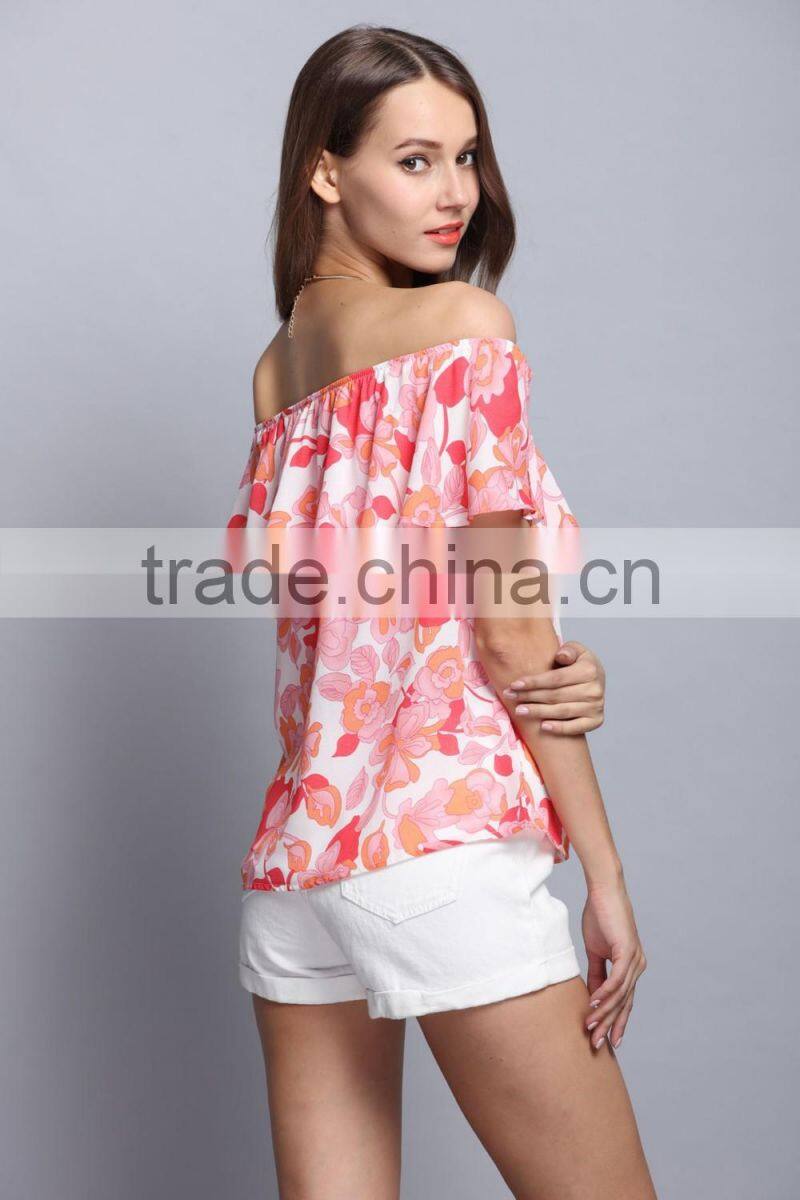 Fashion sleeveless design full floral printed latest women tops for sale
