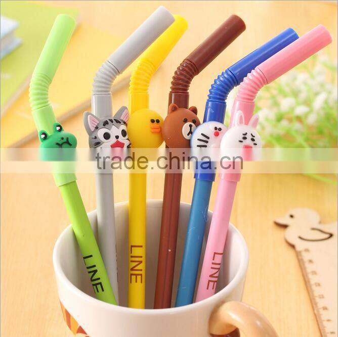 cute novel cartoon animal pipe sucker shape promotional gel pen for school kids
