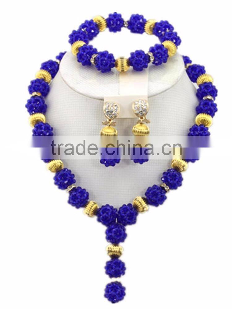 Gold-Plated Ball Crystal Beads Y shape Necklace African Jewelry Set