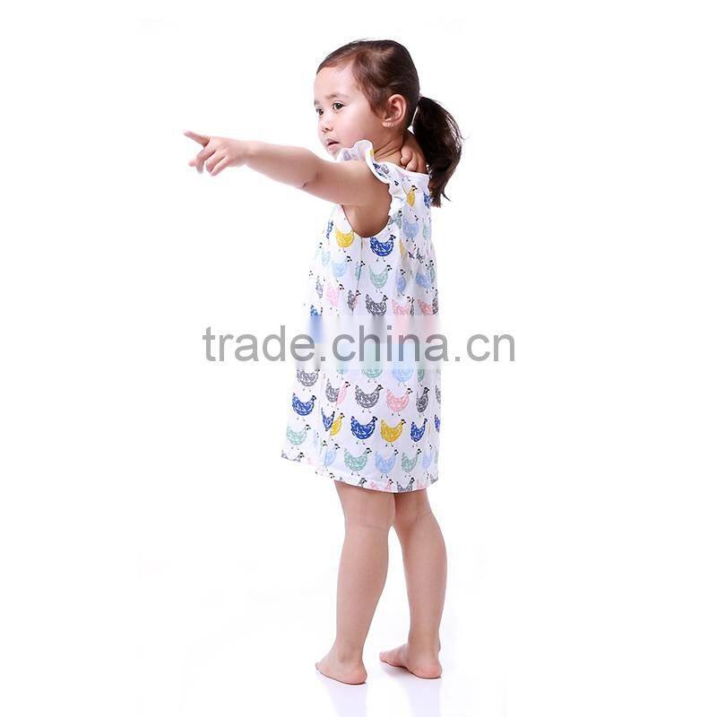 Classical pastoral chick pattern children clothes flutter cap Sleeve baby girl summer dress M6050509