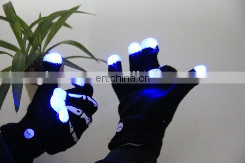 Five fingers lights for gloves flashing lights black glove with white skull pattern