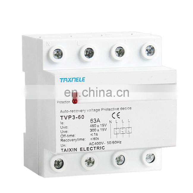 3P 63A 380V Three Phase Din rail automatic recovery reconnect over voltage under voltage protective protect protector relay