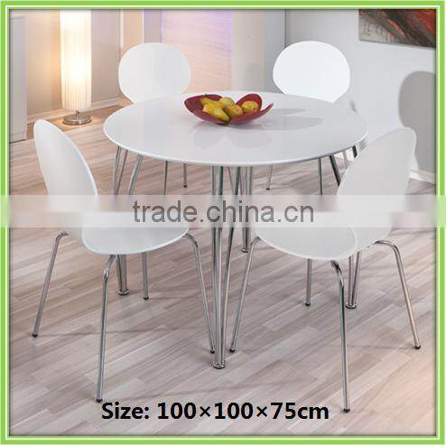 New Design Round 4 Seater White Wood Dining Table and Chair