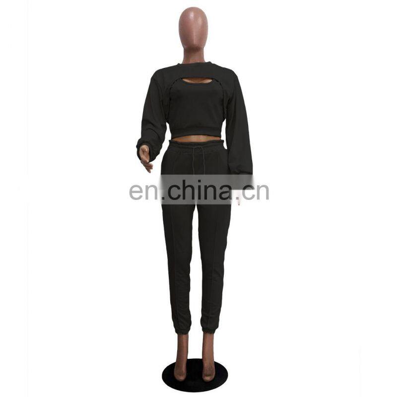 New Products 2021 Ladies Long Sleeve Bodysuit Jumpsuit 3 Piece Set Ladies Stacking Jogging Set