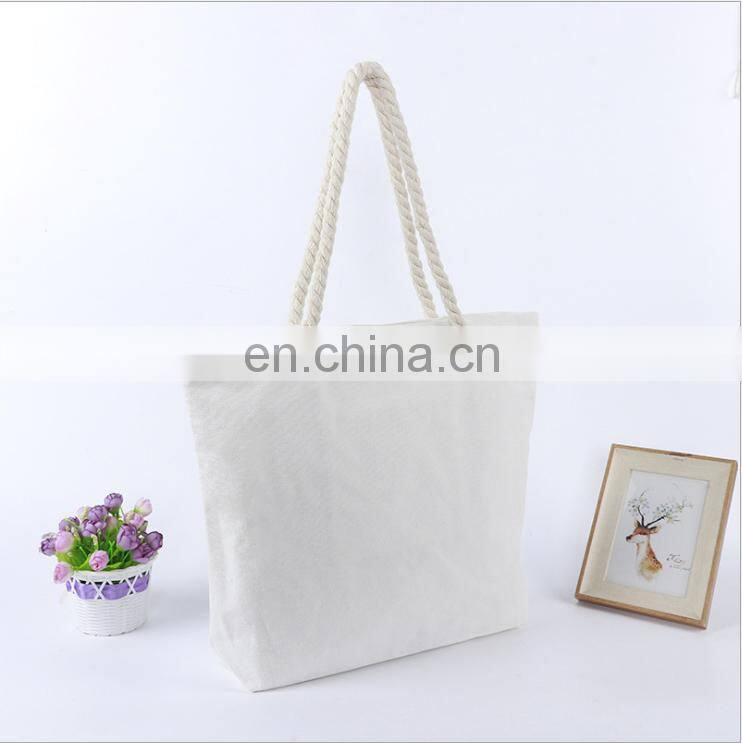 Cotton Bag with Zipper Womens Canvas Rope Handle Shoulder Bag