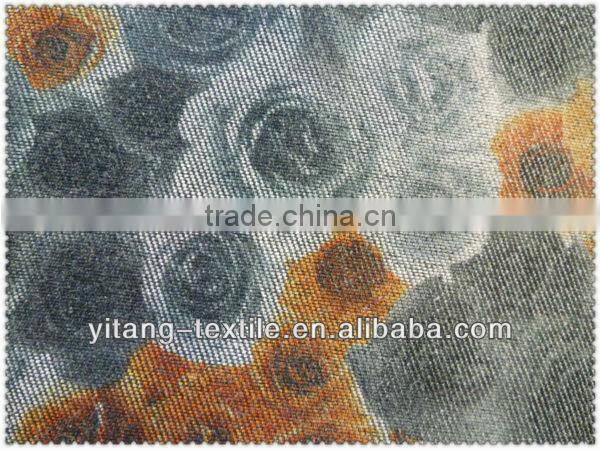 Rose printed denim fabric