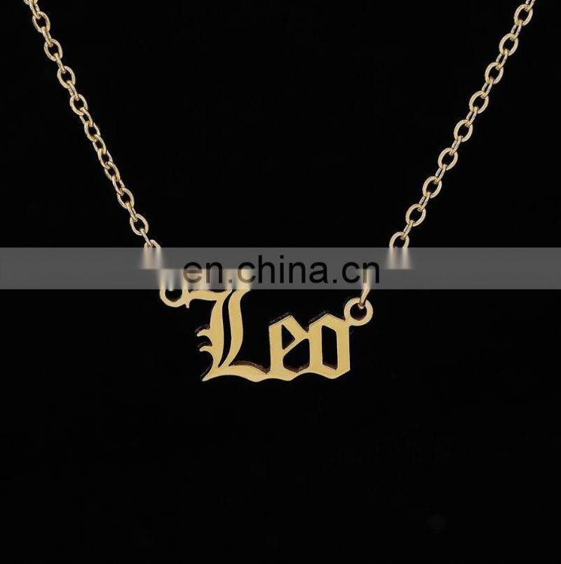 Vintage Gold Silver Stainless Steel 12 Zodiac Sign English Letter Necklace For Women Birthday Jewelry Gift