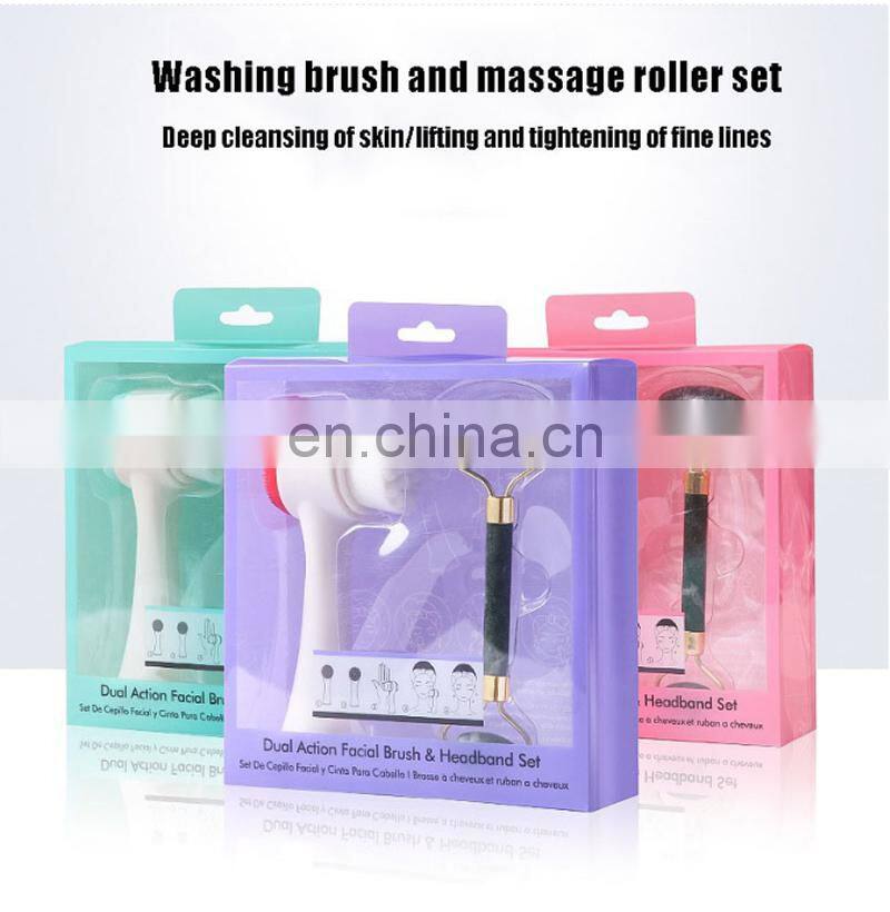 Dual Action Facial brush jade roller for massage Makeup Tools set