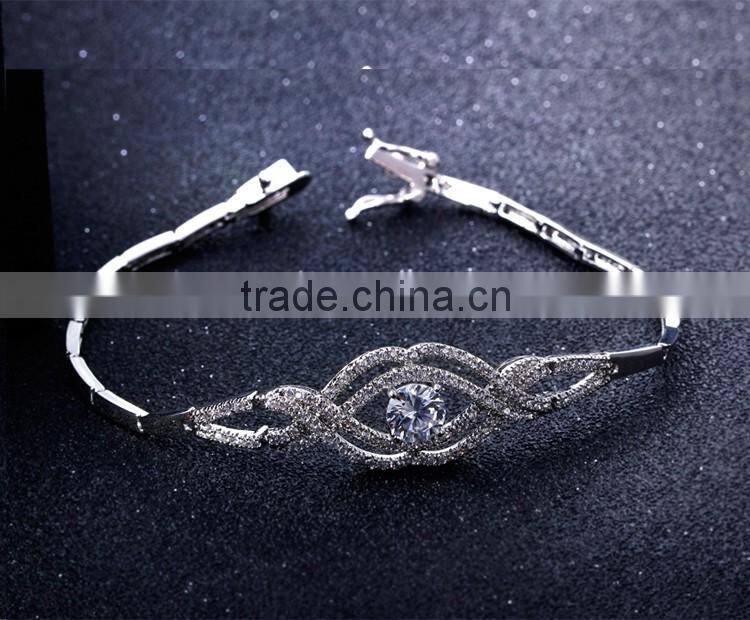 2016 Trendy Item Give Away Brass Jewelry Cc Crystal Clear White Gold Bracelet