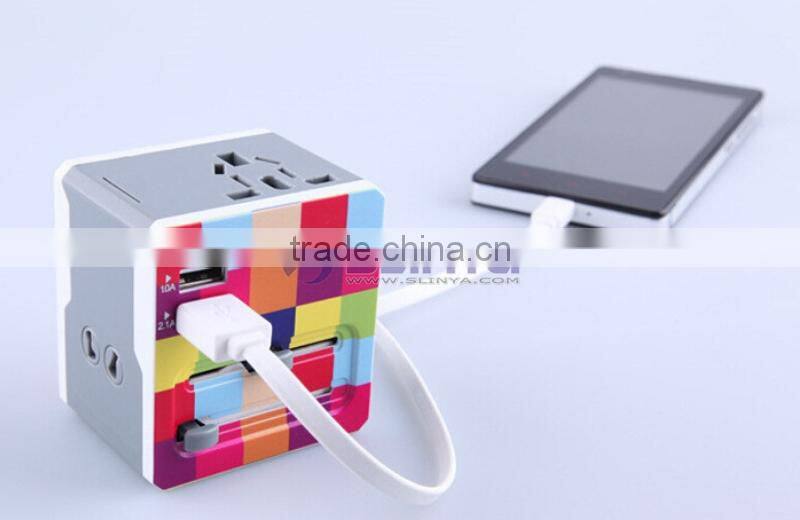 Universal International Plug Adapter All in One 2 USB Port World Travel AC Power Charger Adaptor with AU US UK EU Plug