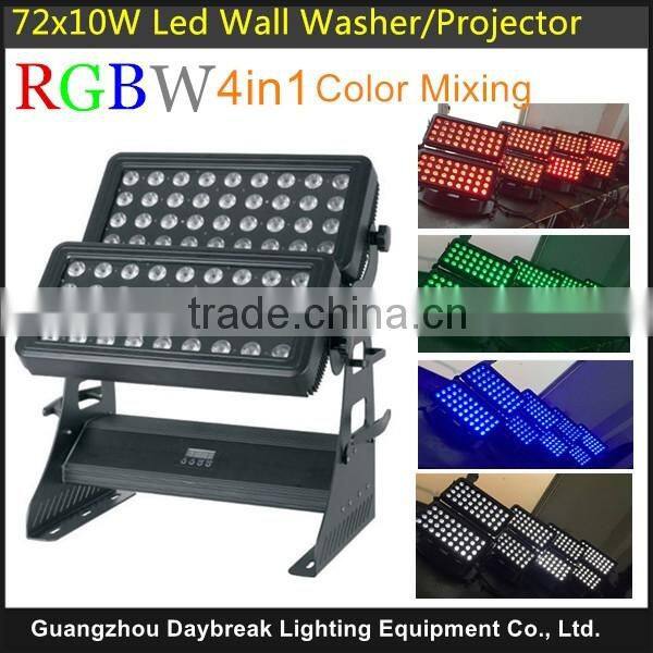 High power 72 x 10w led city color light dmx512 / auto / master-slave led washers RGBW 4in1 Full color mixing Building Washing
