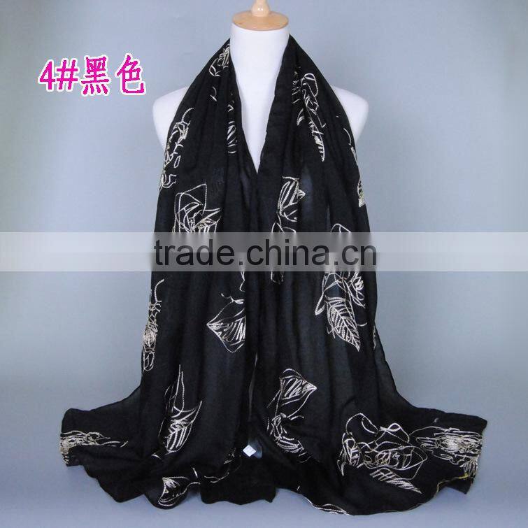 Wholesale Korea Fashion Cotton Embroidery Flower Pashmina Shawl Scarf