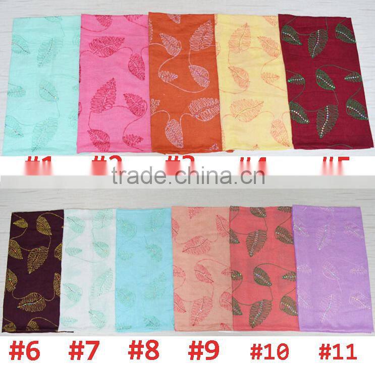 New Style Sequin Leaf Pattern Cotton Fashion Woman Embroidered Shawls