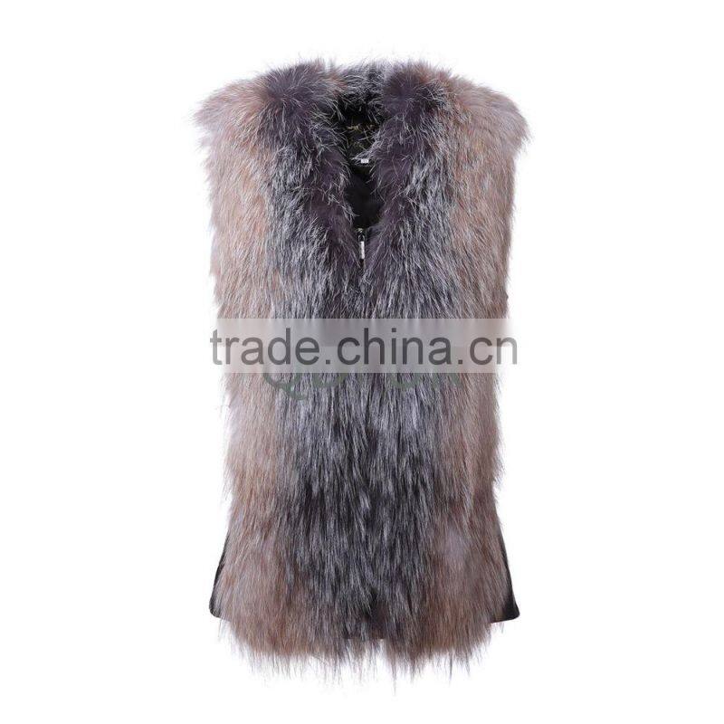 Plus Size Women Winter Real Golden Island Fox Fur with Sheep Fur Vest D001