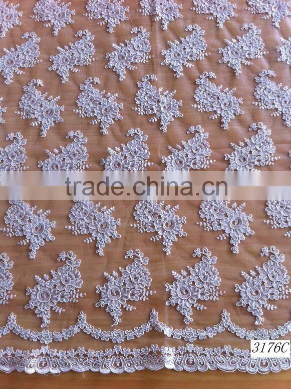 Best price high quality african cord lace fabric for wedding dresses