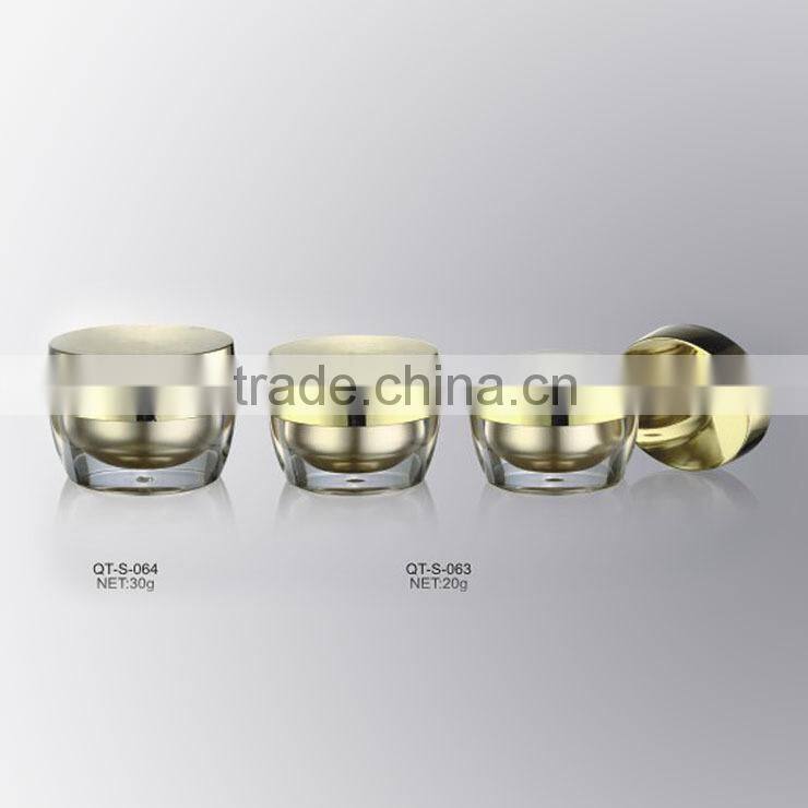 Distinctive Design Plastic Oval Cosmetic Cream Jar for Acryl Gold Shiny Color Series 20g 30g