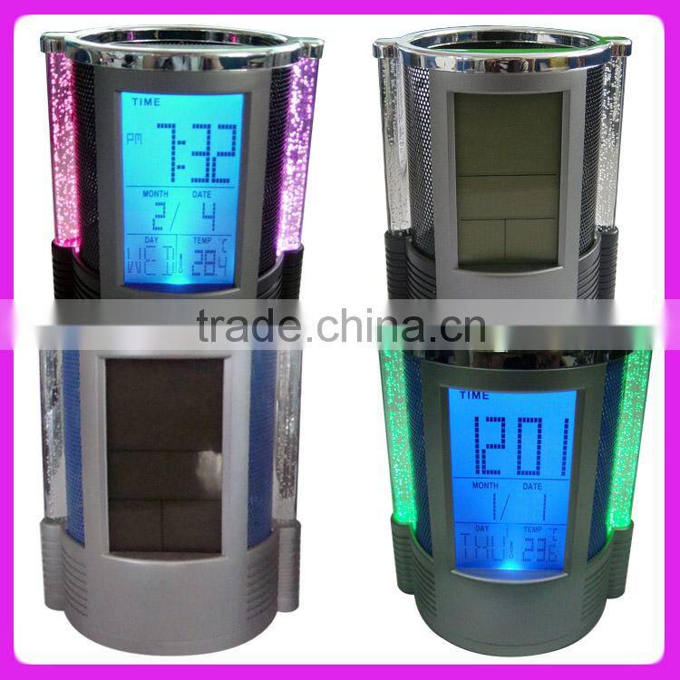 Colorful LED Calendar Clock Penholder, Brush pot clock