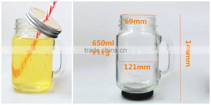 23oz Wholesale custom made recycled embossed mason jar single wall clear color mason jars with chalk board straw