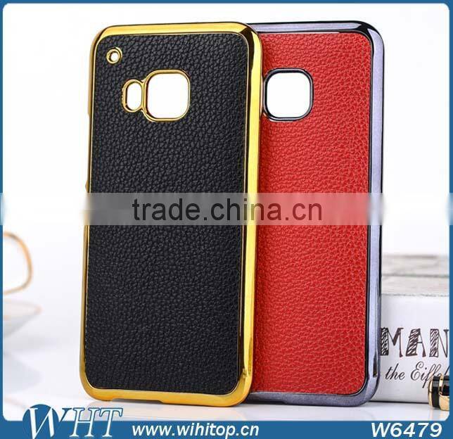 Wholesale Cell Phone Case for HTC M9 Back Cover, Litchi Skin Leather for HTC M9 Case Gold