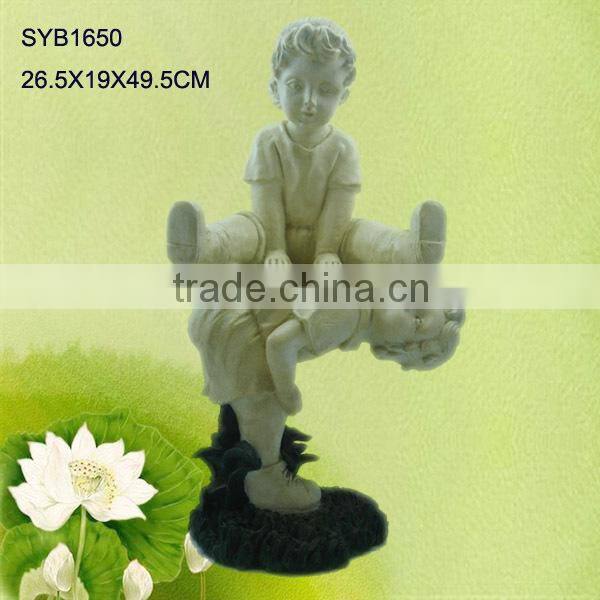 Hand carved outdoor children garden statue for sale.
