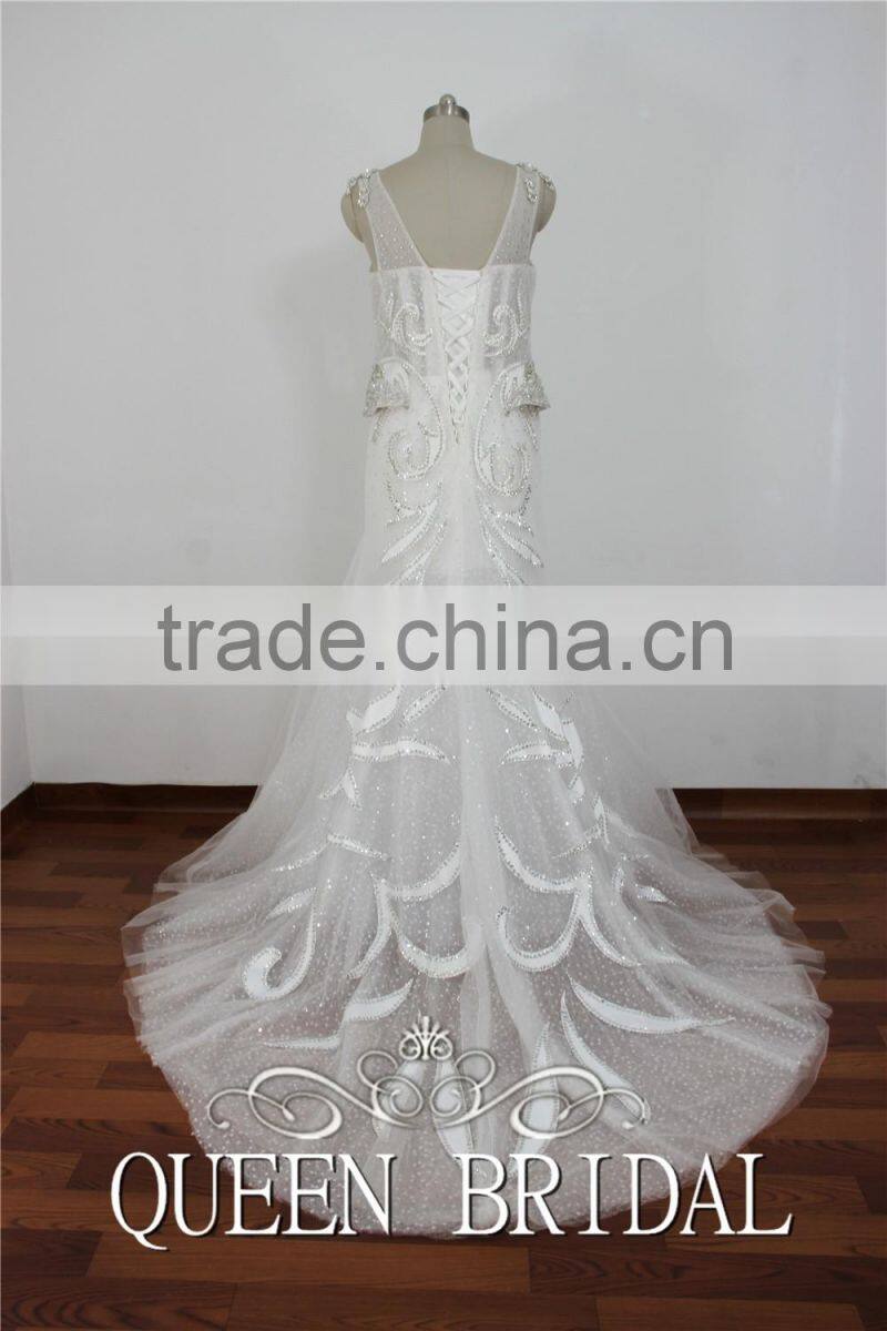 Real Sample Mermaid Heavy Beaded Plus Size Wedding Dress Crystal Embroidery