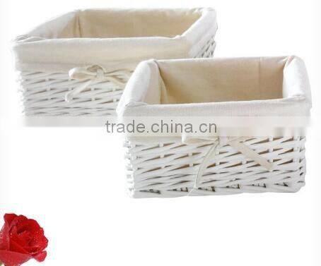 Square Set of 2 White Painted Wicker Baskets