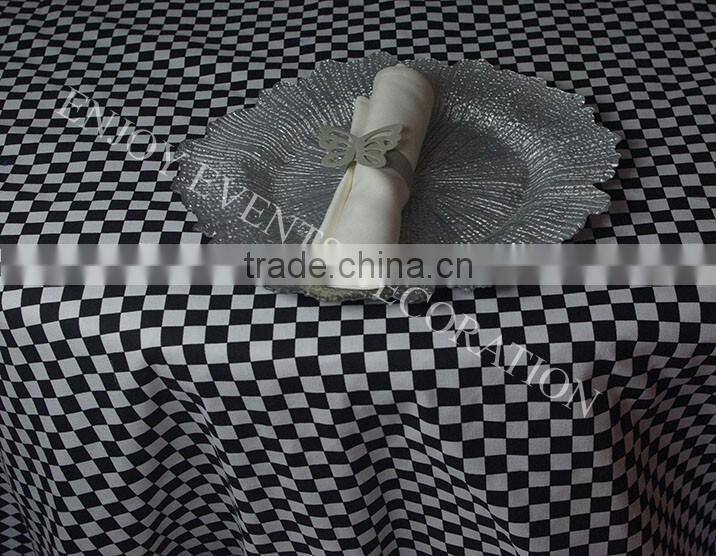 YHT#63 check plaid polyester banquet wedding wholesale cheap table cloth linen overlay