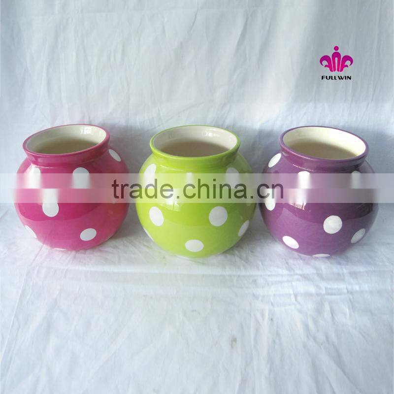 6 Inch Ceramic Round Polka Dot Vase with 3 Different Color,Ceramic Flower Vase for Wedding Decoration