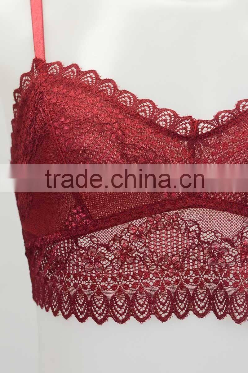90% Viscose Deep Red Sheer Lace Cami Bra Sale